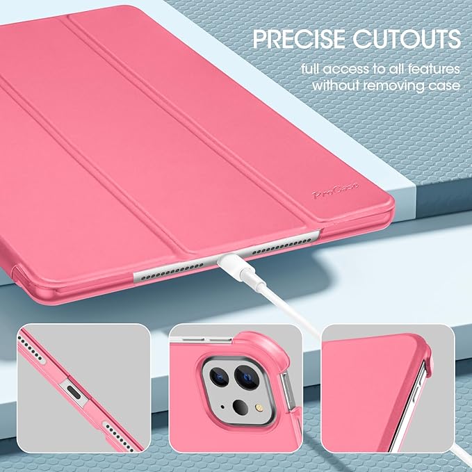 ProCase Smart Case for iPad Pro 11 Inch M5 2025/M4 2024 (Model: A3357/A3358/A3359/A2836/A2837/A3006), Slim Folio Stand Hard Back Shell Protective Tablet Cover for iPad Pro 11" 6th/5th Gen -Melonpink