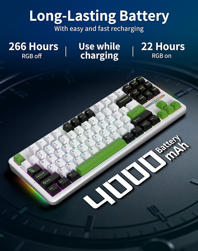 Aula F87 Pro Wireless Mechanical Keyboard, 87-Key TKL Tri-Mode (BT5.0/2.4G/USB-C), Hot Swappable Gasket Mount Keyboard, 4000mAh Battery, RGB Backlit PBT Keycaps Custom Gaming Keyboard for PC Mac