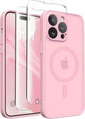 CAPRARO Magnetic for iPhone 14 Pro Max Case, [Compatible with MagSafe] [Full Camera Protection] Shockproof Protective Slim Translucent Matte Phone Case for iPhone 14 Pro Max 6.7'', Peach Pink