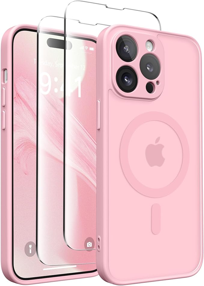 CAPRARO Magnetic for iPhone 14 Pro Max Case, [Compatible with MagSafe] [Full Camera Protection] Shockproof Protective Slim Translucent Matte Phone Case for iPhone 14 Pro Max 6.7'', Peach Pink
