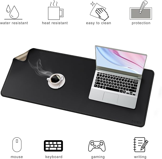 Chihein 43" x 16" 3XL Desk Mat with Cork & PU Leather (Black), Dual Sided Desk Pad Protector, Waterproof Computer Desk Mat for Gaming, Office, Home