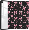 JOYLAND Cartoon Pink Bowknot Case for iPad (A16) 11th Gen 2025 11-inch/10th Gen 2022 10.9 inch, Clear Acrylic Hard Back Black Case with Pencil Holder Trifold Stand Tablet Cover for Women