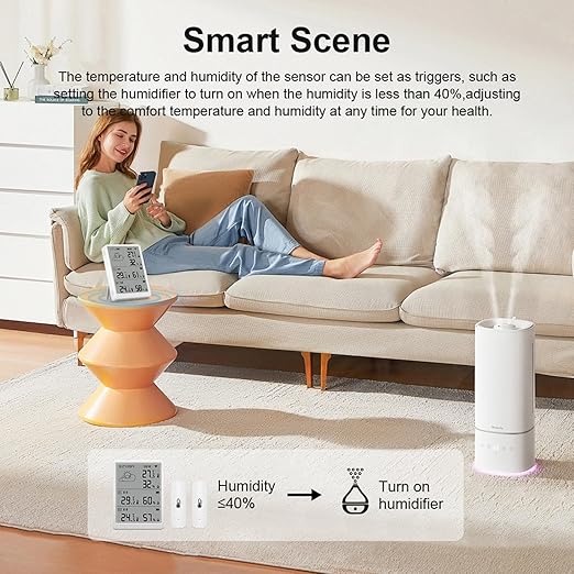 SENCKIT WiFi Hygrometer Thermometer, Digital Indoor Temperature Humidity Monitor with 1 Base Station + 4 Sensors, Smart Remote Monitor with App Alerts, Data Storage & Export, Compatible with Alexa