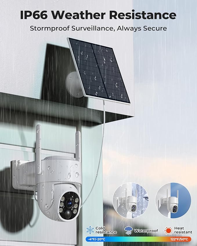 4MP Security Cameras Wireless Outdoor,No Subscription 128GB Local Storage,Solar Powered Cameras For Home Security With 360°PTZ,4 Cam-Kit, Color Night Vision Home Security Camera System,5G & 2.4G,IP66