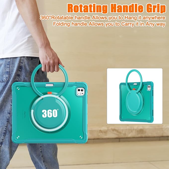 Batianda for iPad Pro 13 inch Case 2025 M5 2024 M4 Chip Lightweight Dual-Layer Protective Tablet Cover, Durable Shock-Absorbing Corners with 360° Rotating Kickstand Ring Built-in Pen Slot, Blue