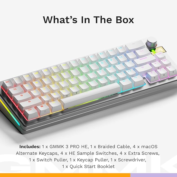 GLORIOUS Gaming - GMMK 3 PRO HE: Wireless Gaming Keyboard Rapid Trigger, Hall Effect, Aluminum Body, 8K Polling Rate, Hotswap MX & Magnetic Switches, Adjustable Actuation, ANSI 65% Compact (Silver)