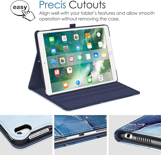 Fintie Case for iPad Air (3rd Gen) 10.5" 2019 / iPad Pro 10.5" 2017- [Sleek Shield] Premium PU Leather Slim Fit Multi Angle Stand Cover with Pocket, Pencil Holder, Auto Wake/Sleep, Ocean Marble