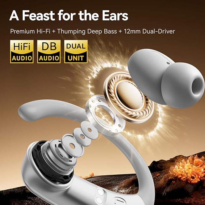 Sport Earbuds with Ear Hook 66hrs Playtime with LED Display Case, Wireless Bluetooth 6.0, Sports Over The Ear Earbuds, IPX4 Gym Workout Running Headphones, Deep Bass & Stereo Sound.