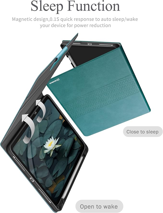 auaua Case for iPad Pro 12.9 6th/5th/4th/3rd Generation 2022/2021/2020/2018, Slim Durable Leather Stand Cover with Pencil Holder, Auto Sleep/Wake (Green)