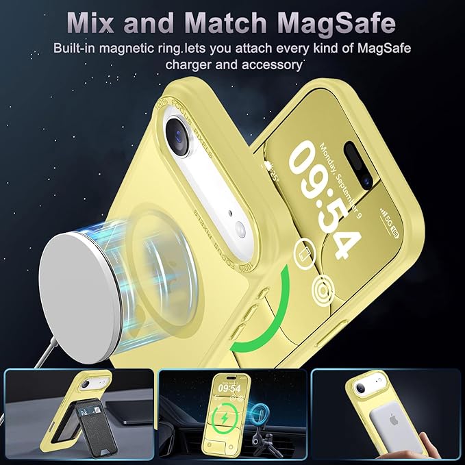 Newfuture Magnetic for iPhone Air Case [Compatible with Magsafe] [Military Grade Drop Protection] Translucent Matte Anti-Scratch Shockproof Protective Phone Cover 6.5 Inch, Yellow