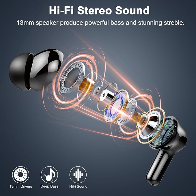 Jxrev 2026 Wireless Earbuds, Bluetooth 5.4 Headphones with ENC Noise Canceling Mics, in-Ear Earphones Deep Bass Stereo, IP7 Waterproof Wireless Headphones for Android iOS
