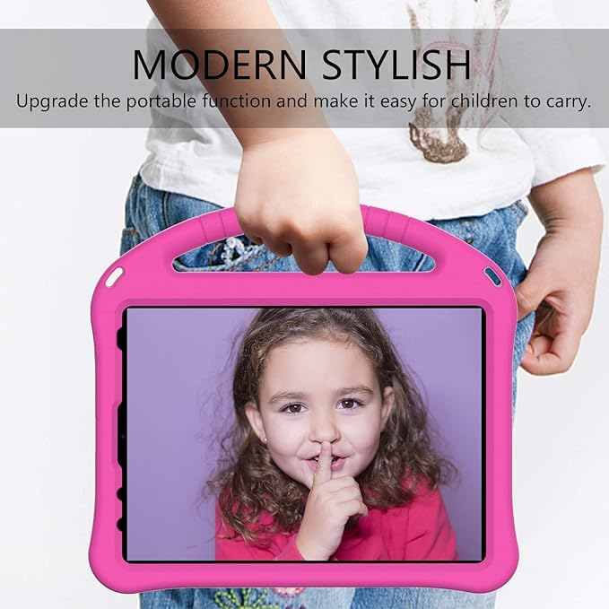 Shockproof Case for Apple iPad A16 11 Inch 2025 11th Gen/iPad 10th Generation 2025 10.9", with Shoulder Strap Soft EVA Handle Design Foldable Kickstand Kids Friendly Cover for Girls Boys, Rose
