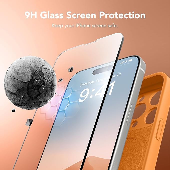 Magnetic for iPhone 15 Pro Case, Compatible with MagSafe, [Full Camera Protection][Screen Protector] Silicone Shockproof Protective Phone Case for iPhone 15 Pro 6.1", Cantaloupe