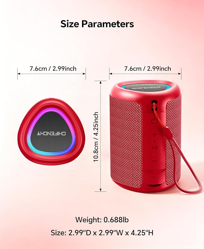 Portable Bluetooth Speaker Beach Essentials: Powerful Crystal Clear Sound/Dynamic Light/IPX5 Waterproof/All Day Playtime/Wireless BT 5.3/TWS Paring, Dad Gifts, Outdoor|Travel|Camping|Pool Accessories