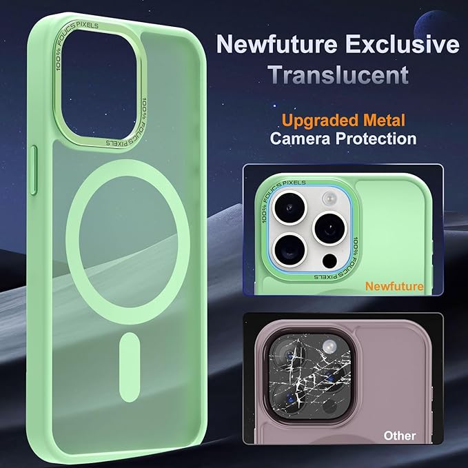 Newfuture Designed for iPhone 13 Pro Max Case with Magnetic [13 FT Military Drop Protection] [Compatible with Magsafe] Slim Translucent Matte Shockproof with Anti-Fingerprint Phone Case, Matcha Green