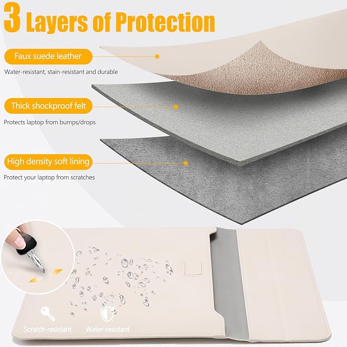 HYZUO 13 Inch Laptop Case Sleeve with Stand for 2026-2018 MacBook Air 13 M5 M4 M3 M2 M1, 2026 13" MacBook Neo, 2026-2016 MacBook Pro 13 M2 M1, iPad Pro/Air 13, Surface Pro 12-3, XPS 13, Beige