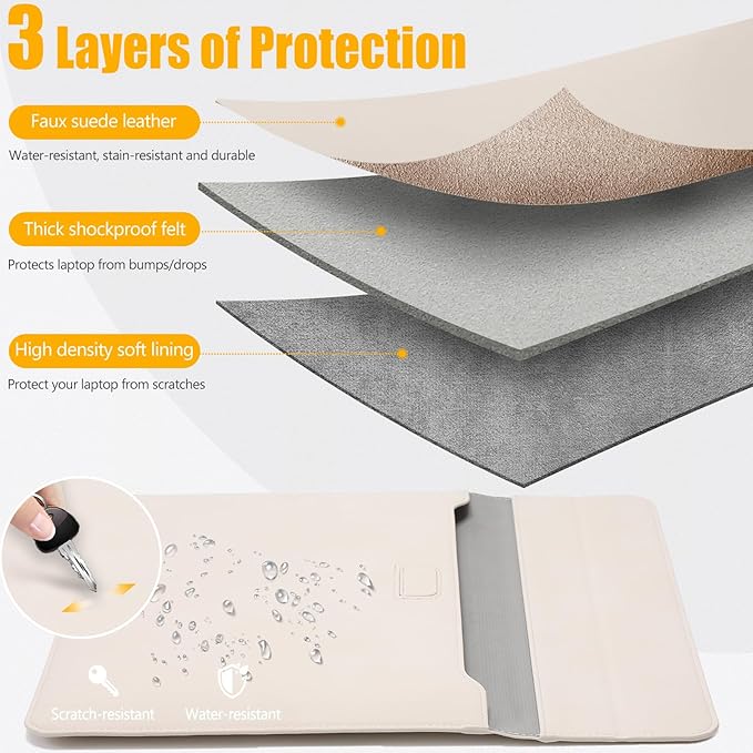 HYZUO 15 Inch Laptop Case Bag Sleeve with Stand for MacBook Air 15 M5 M4 A3241 M3 A3114 M2 A2941 2026-2023, 15" Surface Laptop 7/6/5/4/3, MacBook Pro 15 A1990 A1707 2019-2016, Beige