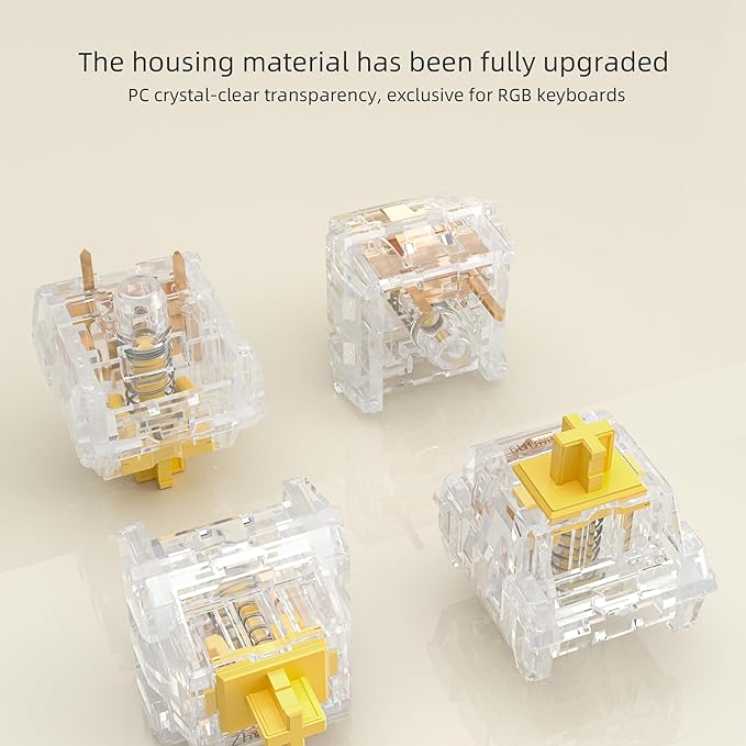 Zhouwang Crystal Yellow Switch Mechanical Keyboard Replacement,3 Pin Linear/Accurate Typing/Dustproof/RGB Transparent Gaming Keyboard Switches(90Pcs)