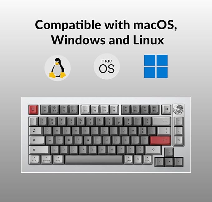 Keyboard 81 Pro Wireless 75% Mechanical Keyboard – Full Aluminum Body, QMK/VIA Programmable, Hot-Swappable Tactile Switches, Knob, RGB Backlight, Bluetooth & USB-C Wired, Mac/Windows/Linux Compatible