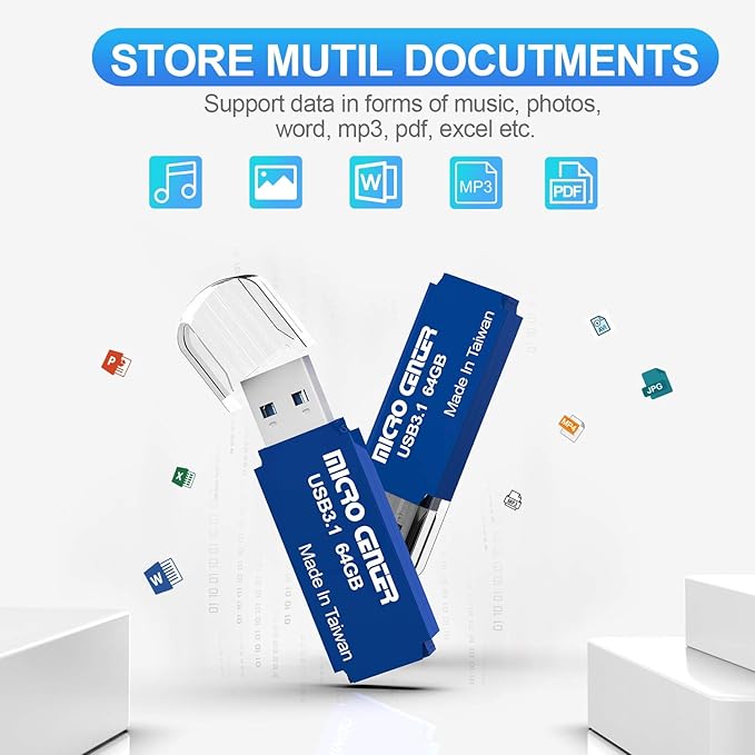 Micro Center Pro 2 Pack 64GB USB 3.1 Gen1 Flash Drive Faster USB Stick External Data Storage Thumb Drive (64GB 2-Pack, Blue)