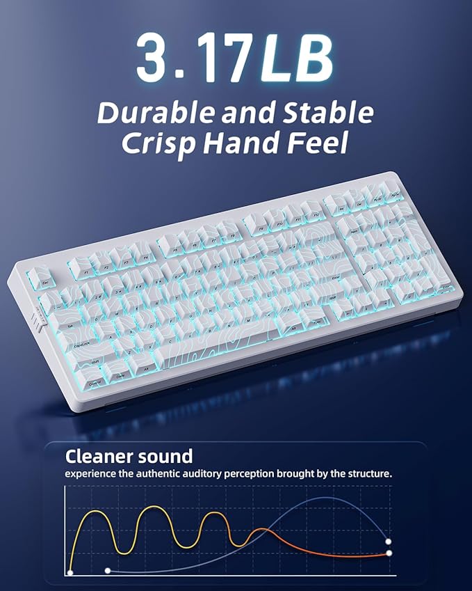 ZORNHER ZH980 Mechanical Keyboard Wireless,95% White Creamy Keyboard with Number Pad,Hot-Swappable Custom Gaming Keyboard,White Topographic Keycaps,Creamy Sounding Linear Switches,Full Size