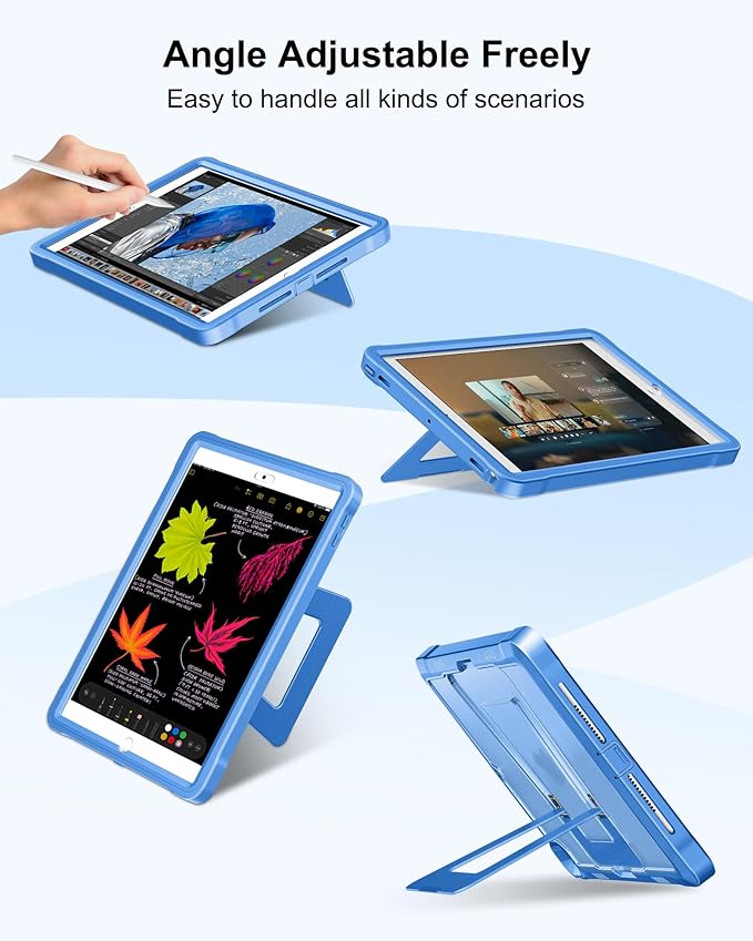 DTTO Case for iPad 6th/5th Generation 9.7 Inch 2018/2017, Adjust Kickstand Freely, Built-in Screen Protector, Frosted Full-Body Shockproof Protective Cover for iPad Air 2 / Pro 9.7, Sky Blue