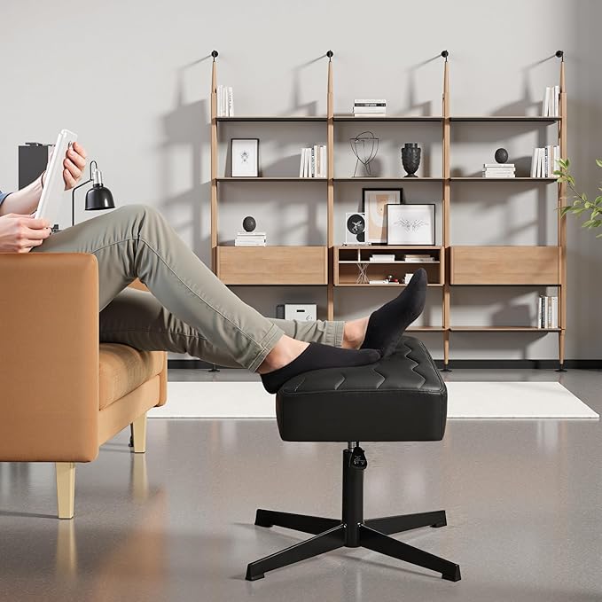 VECELO Under Desk Footrest, PU Ergonomic Foot Rest with Comfort Padding, Height Adjustable for Relieving Leg Pain, Stiffness, and etc, Black