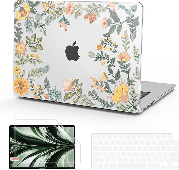 B BELK Compatible with MacBook Air 13 inch Case M5 2026 2025 2024-2022 M4 M3 M2 A3449 A3240 A3113 A2681, Plastic Hard Shell+Keyboard Cover+Screen Protector for MacBook Air 13.6 inch Case,Sunlit Floral