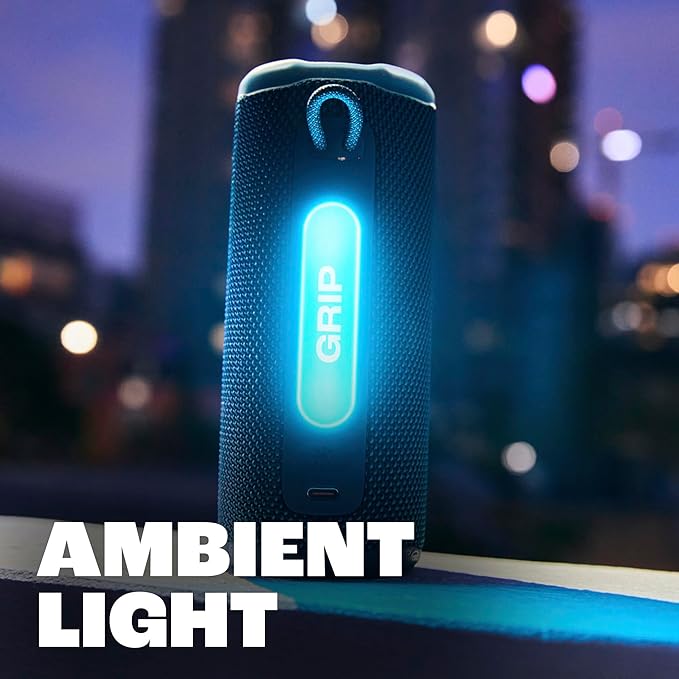 JBL Grip - Compact Bluetooth Speaker with Bold JBL Pro Sound and Ambient Light, up to 14 Hours of Playtime, Water, Dust and Drop-Proof (IP68), & Multi-Speaker Connection with Auracast™ (Blue)