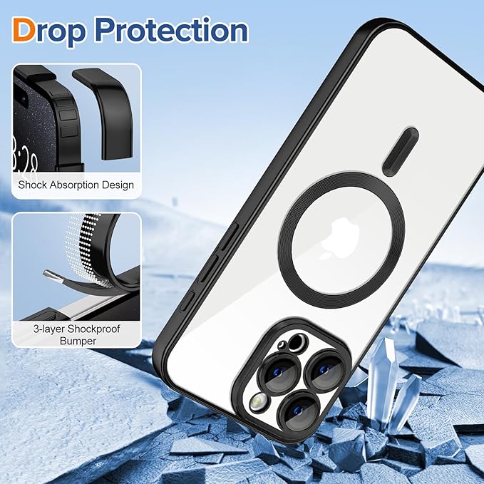 Hython Magnetic Clear for iPhone 15 Pro Case with Camera Lens Protector [Compatible with MagSafe] Luxury Plating Edge Slim Soft TPU Cover Protective Phone Case for iPhone 15 Pro 6.1", Matte Black