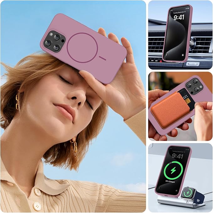 Miracase Magnetic for iPhone 15 Pro Max Case, [Soft Anti-Scratch Microfiber Lining], Compatible with MagSafe, Liquid Silicone Case Shockproof Drop Protection Phone Case for 15 ProMax, Blackcurrant