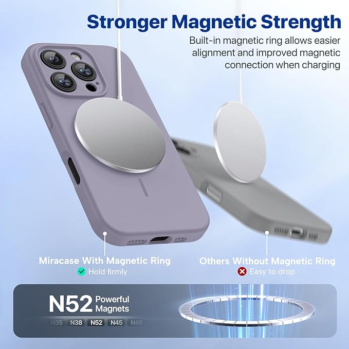 Miracase Magnetic for iPhone 16 Pro Case, [Soft Anti-Scratch Microfiber Lining], Compatible with MagSafe, Liquid Silicone Case Shockproof Drop Protection Phone Case for 16 Pro,Lavender Gray