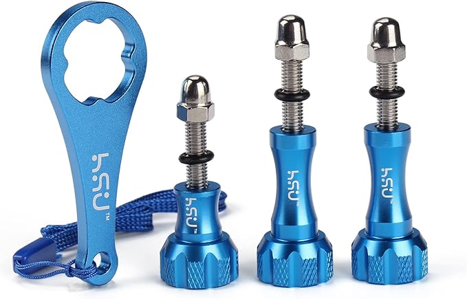 HSU Aluminum Thumbscrew Set + Wrench for Gopro Hero 13, 12, 11, 10, 9, 8, 7, 6, 5, 4, 3, Gopro Session, AKASO Campark and Other Action Cameras (Blue)