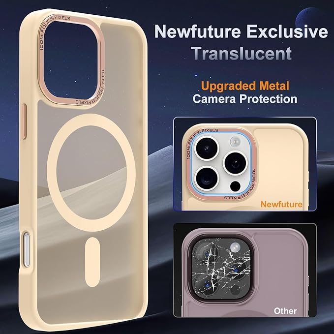 Newfuture Designed for iPhone 16 Pro Case with Magnetic [13 FT Military Drop Protection] [Compatible with Magsafe] Slim Translucent Matte Shockproof with Anti-Fingerprint Phone Case,Creamy Yellow