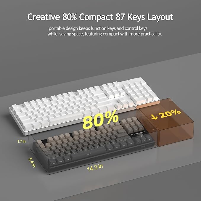 MageGee LIGHT87 Wireless Creamy Keyboard, Gasket Structure, RGB Backlit, 2.4G/USB-C/BT5.0 Hot Swappable Mechanical Gaming Keyboard for Win/Mac/PC, 8000mAh Battery, Side Printed PBT Keycaps, Black