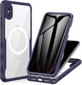 CENHUFO Privacy Magnetic for iPhone Xs Max Case, Full Body Phone Case Built-in 9H Tempered Glass Privacy Screen Protector [Compatible with Magsafe] Shockproof Protective Bumper Clear Cover - Purple