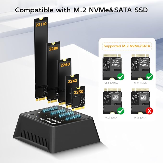 M.2 Dock with Fan for NVME SATA SSD, Tool-Free 4 Bay NVMe Reader with Indicator Light, 10Gbps Speed（No Clone Function）