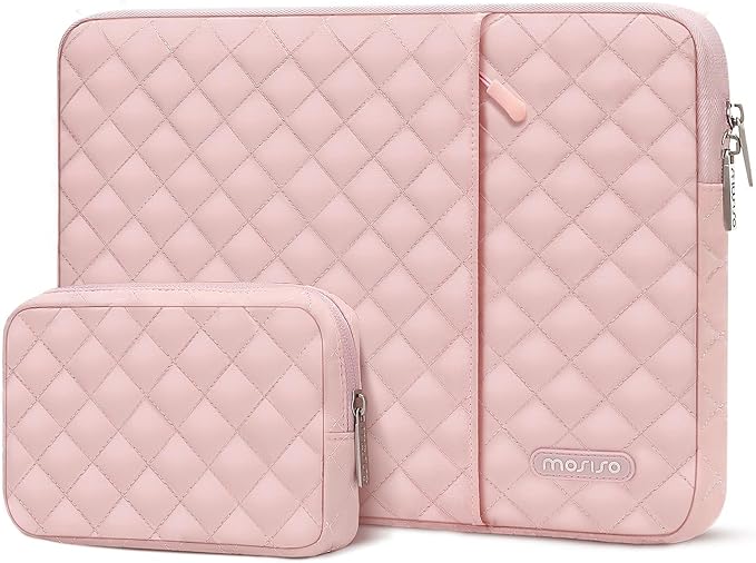 MOSISO 12.9 inch Tablet Sleeve Case for iPad Pro 13 M4 & iPad Air 13 M3 M2, iPad Pro 12.9 M2 M1 6/5th with Magic Keyboard&Smart Keyboard Folio, Square Quilted Vertical Bag with Small Case, Chalk Pink