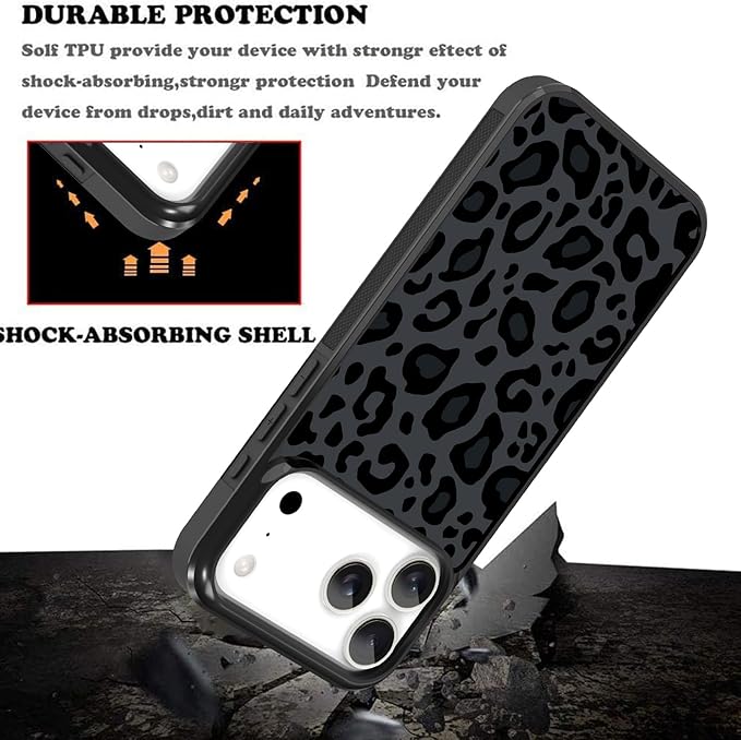 KANGHAR Case Compatible with iPhone 17 Pro,Black Leopard Design,Tire Texture Non-Slip +Shockproof Rugged TPU Protective Case for iPhone 17 Pro 6.3 Inch