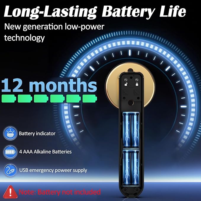 Fingerprint Keyless Entry Bedroom Door Lock with Code RFID Card NFC APP Keypad, Smart Biometric Automatic Interior Door Handle with Lock for Indoor Hotel Pantry Apartment Office Home, Gold