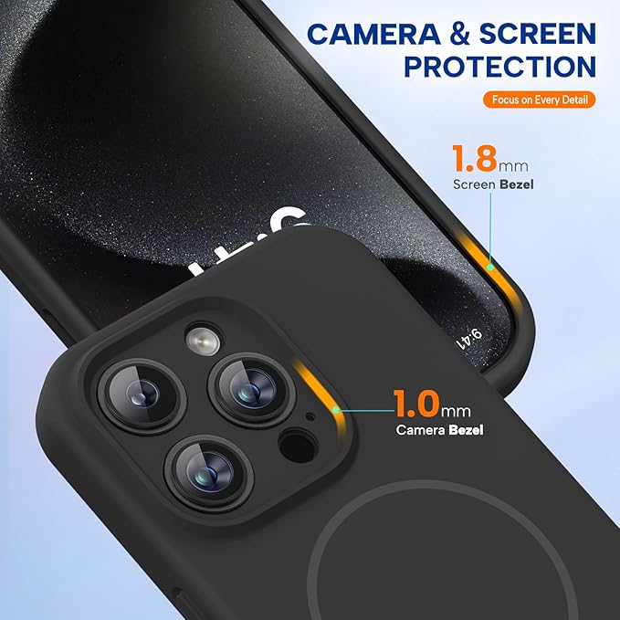 Miracase Magnetic for iPhone 15 Pro Case, [Soft Anti-Scratch Microfiber Lining], Magnetic for MagSafe, Liquid Silicone Shockproof Drop Protection Phone Case for 15 Pro, Black