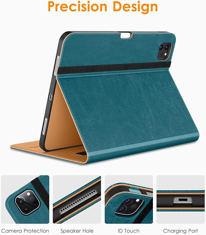 DTTO for iPad Pro 12.9 6th / 5th / 4th / 3rd Generation Case 2022/2021/2020/2018, Leather Folio Stand Cover with Built-in Apple Pencil Holder -Auto Wake/Sleep and Multi Viewing Angles,Teal