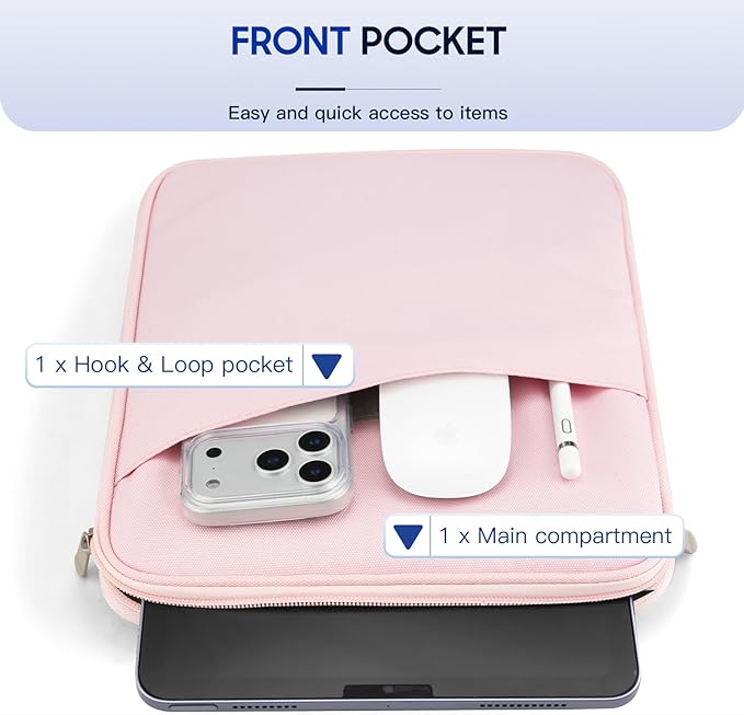 TiMOVO 13 Inch Tablet Sleeve for iPad Air 13" M3 2025, iPad Pro 13"/12.9", Galaxy Tab S9/S10 Plus/S9 FE+ 12.4", Remarkable Paper Pro 11.8", Protective Bag with Pockets, Pink