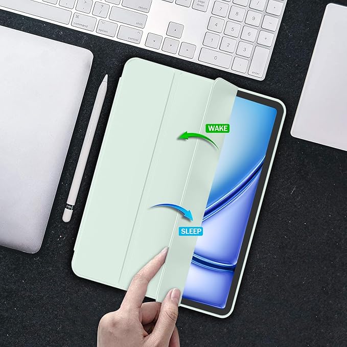 iMieet iPad Air 11 Inch Case M4/M3/M2(2026/2025/2024), iPad Air 5th/4th Generation Case 2022/2020 10.9 Inch with Pencil Holder,Trifold Stand Smart Case with Soft TPU Back(Pale Green)