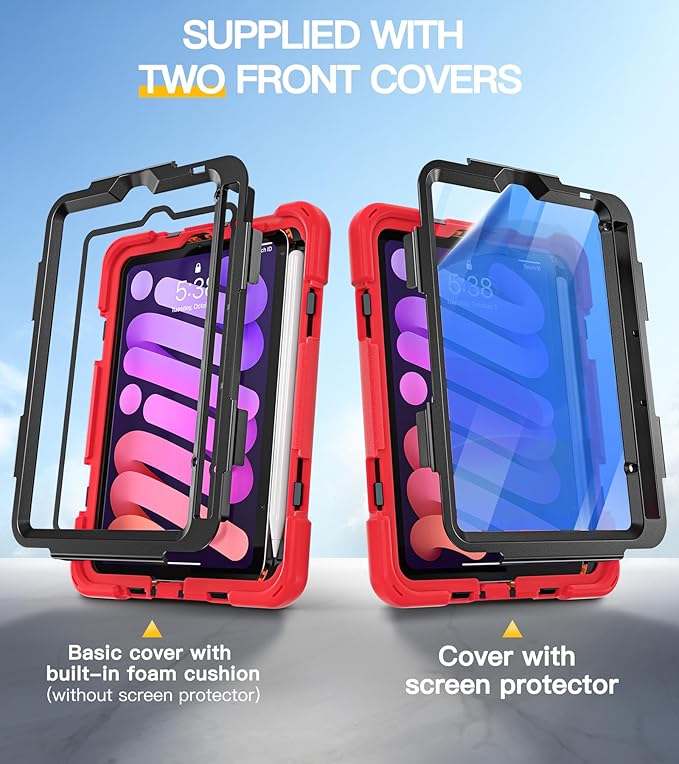 BRAECN for iPad mini 7(A17 Pro)/ 6 case 2024/2021 8.3 inch Heavy Duty Shockproof Protective with Pencil Holder Screen Protector 360°Rotating Stand Handle Full Body Cover Shoulder Strap Kids Friendly