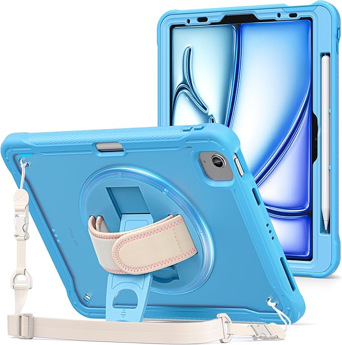 ProCase for iPad Air 11-inch M4 2026/ M3 2025/ M2 2024/ Air 5th / 4th Gen 10.9"/ iPad Pro 11" 4th/3rd/2nd/1st Gen, Heavy Duty Shockproof Cover with Hand Strap 360 Degree Rotatable Kickstand -Blue