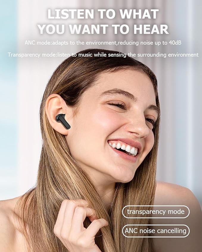 Wireless Touchscreen TWS True Wireless Bluetooth ANC Active Noise Cancelling Earbuds with Smart Touch Screen Case - Blue Tooth Earphones for iPhone Android In Ear Headphones