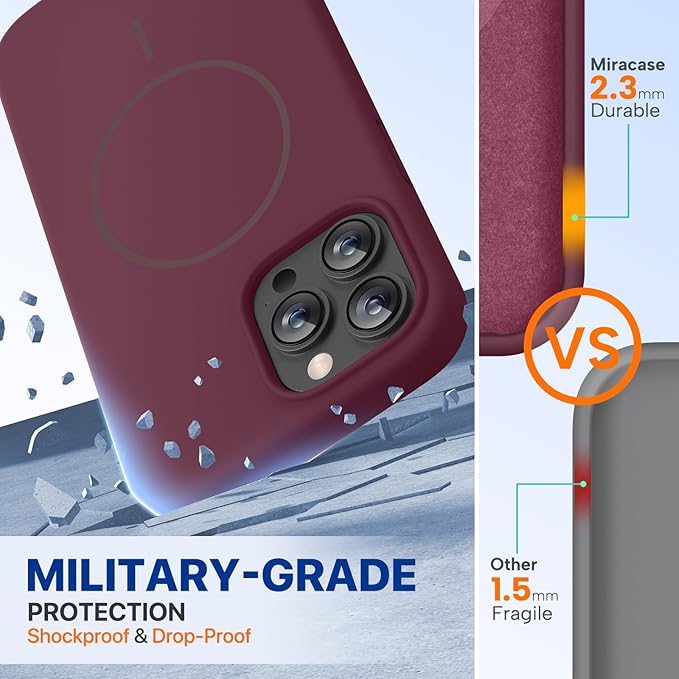 Miracase Magnetic for iPhone 13 Pro Max Case, [Soft Anti-Scratch Microfiber Lining], Magnetic for MagSafe, Liquid Silicone Shockproof Drop Protection Phone Case for 13 Pro Max, Wine Red