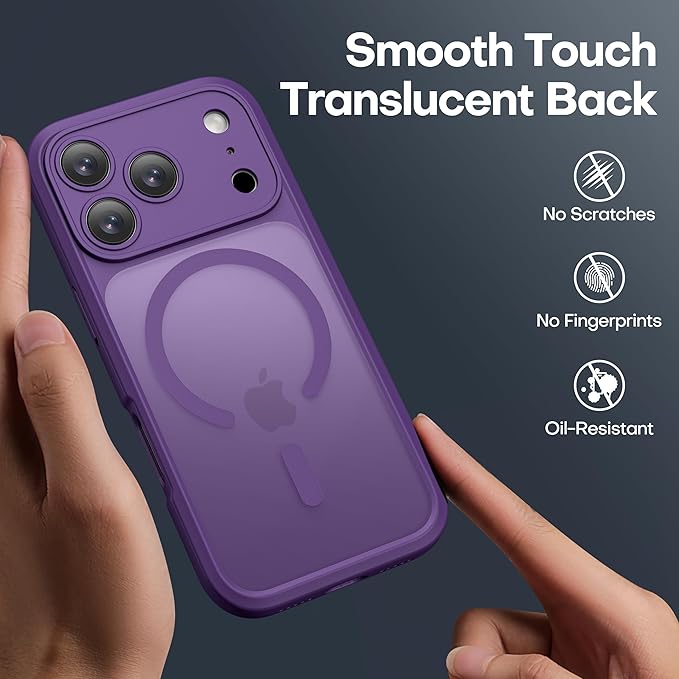 ImpactStrong Magnetic Guard Designed for iPhone 17 Pro Max Case [Camera Protection] [Military Grade Drop Tested] [Compatible with MagSafe] Slim Translucent Matte Phone Case (6.9") - Purple