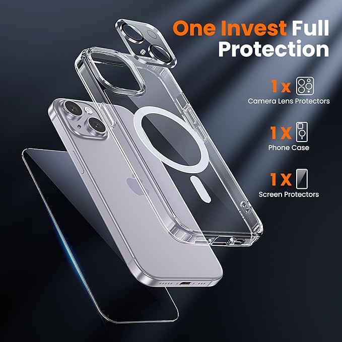 toushion 3 in 1 for iPhone 14 Case Clear with MagSafe, Not Yellowing, Screen Protector*1 Camera Lens Protector*1, Military-Grade Protection for iPhone 14 Phone Case 6.1 inch Clear
